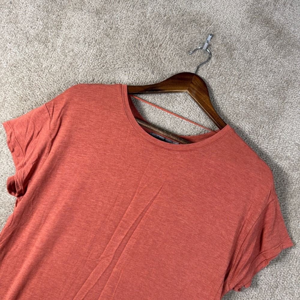 prAna T-Shirt Womens Small Orange Short Sleeve Knit Top Heathered Yoga Top